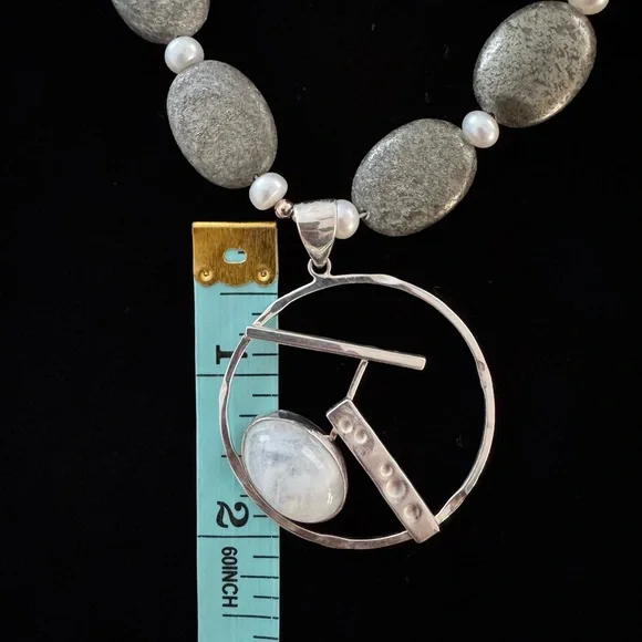 NWOT Jasper Beaded Necklace with Moonstone 925 Pendant - Picture 9 of 9